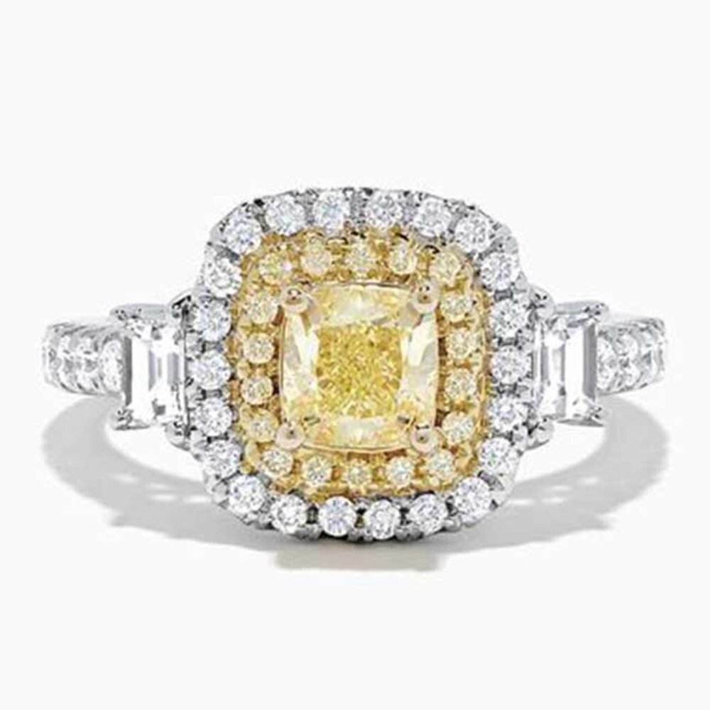 💞 Noble Round Yellow Gemstone Square Diamond Silver Ring for Women,VIP244